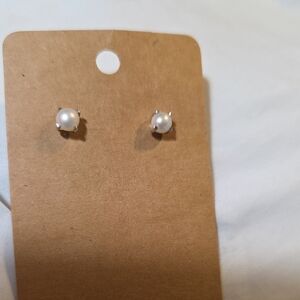 Elegant Sterling Silver Pearl Stud Earrings